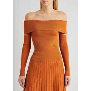 New Jonathan Simkhai Zayla Compact Knit Off Shoulder Sweater in Tobacco Size L